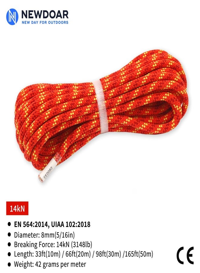 NewDoar CE & UIAA Certificated 5/16in(8mm) Static Climbing Rope 14KN High Strength Accessory Cords Safety for Rock Climbing, Outdoor Survival, Hiking, Mountaineering-Orange/33FT - Image 3