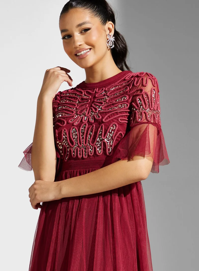 Frock and Frill Flared Sleeve Embellished Dress