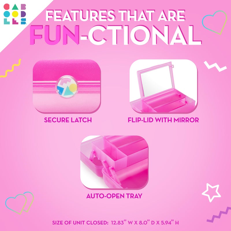 Caboodles On-The-Go Girl Makeup Box, Hot Pink Sparkle, Hard Plastic Makeup Organizer Box, Built-In Mirror, Secure Latch for Safe Travel, Spacious Storage for Large Items - Image 2