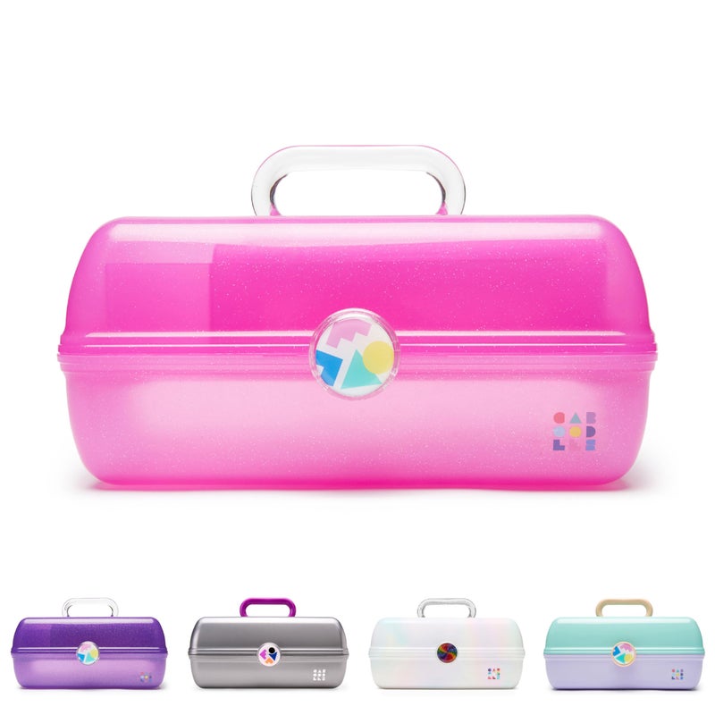 Caboodles On-The-Go Girl Makeup Box, Hot Pink Sparkle, Hard Plastic Makeup Organizer Box, Built-In Mirror, Secure Latch for Safe Travel, Spacious Storage for Large Items - Image 1