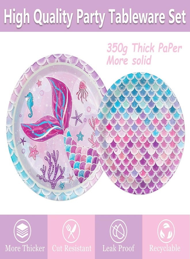 Oigco 122Pcs Mermaid Birthday Party Decorations Set Mermaid Party Supplies Includes Plates, Napkin, Fork, Cup, Tablecloth, Banner for Baby Shower Ocean Birthday Party Decorations, Serves 24 - Image 4