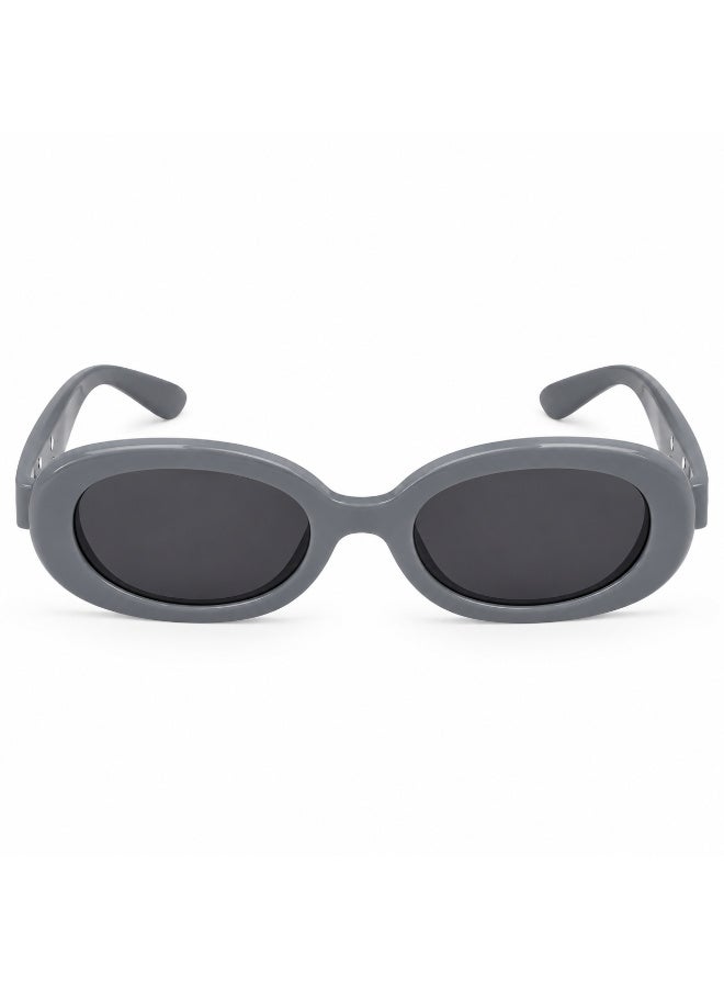 Oval Sunglasses with Dark Smoke Lenses and Grey Full-Rim Frame - Image 1