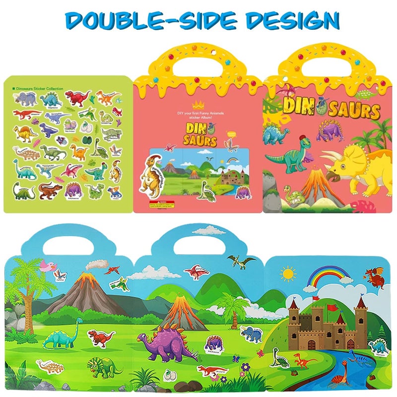 Yowlieu Reusable Sticker Books for Kids, Travel Removable Toddler Dinosaur Sticker Books for 3 4 5 Year Old Girls Boys Birthday Gifts Educational Learning Toys - Image 3
