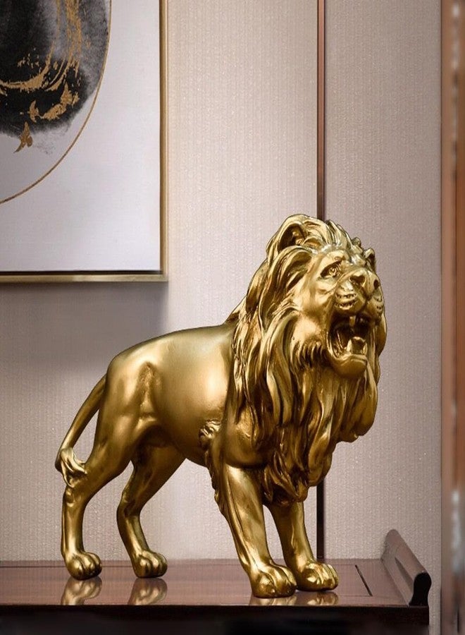 SHTWX 10 Inch Lion Statue Figurine Sculpture Resin Collectible Gifts for Lion Lover Office Home Decor Desk Accessories Decoration Garden Figurines Outdoor Decor Gold - Image 1