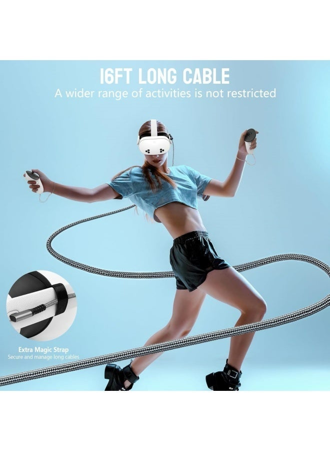 أبلينم كابل توصيل بطول 16 قدمًا لأجهزة Meta Oculus Quest 3 و Quest 2/Pro وملحقاتها، شحن 3 في 1 أثناء اللعب طوال اليوم، مع منفذ USB-C يوفر طاقة كافية لسماعة الواقع الافتراضي - Image 3