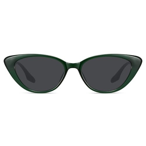 Fozono Retro Vintage Narrow Cat Eye Sunglasses for Women 90s Small Chic Trendy Sunnies UV400 Party Driving FZN7514(Green/Grey) - Image 1