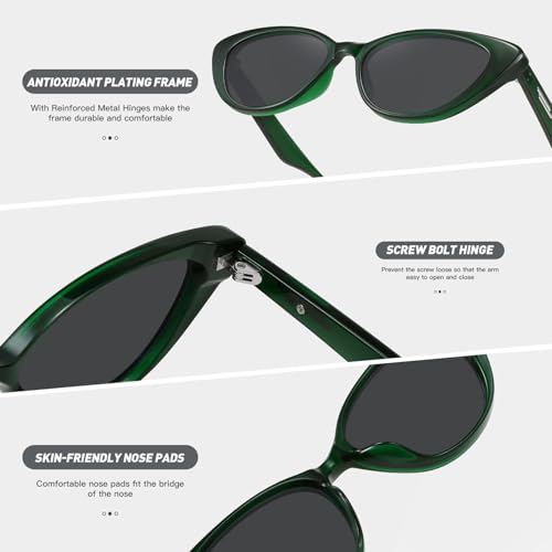 Fozono Retro Vintage Narrow Cat Eye Sunglasses for Women 90s Small Chic Trendy Sunnies UV400 Party Driving FZN7514(Green/Grey) - Image 4
