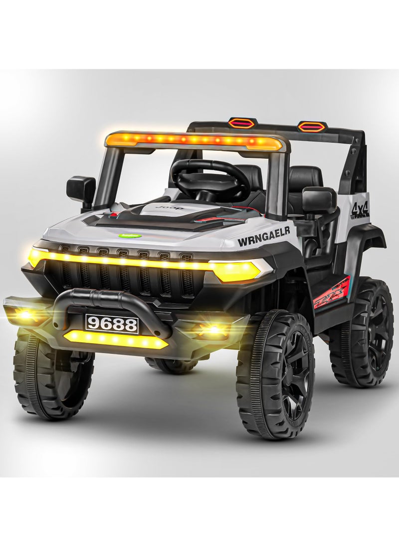 BAYBEE Wagon Battery Operated Jeep for Kids Rechargeable Battery Car for Kids with Music Led Light Ride On Kids Car Jeep Racing Baby Big Car Electric Car for Kids Childrens Boy Girl Grey  - Image 1