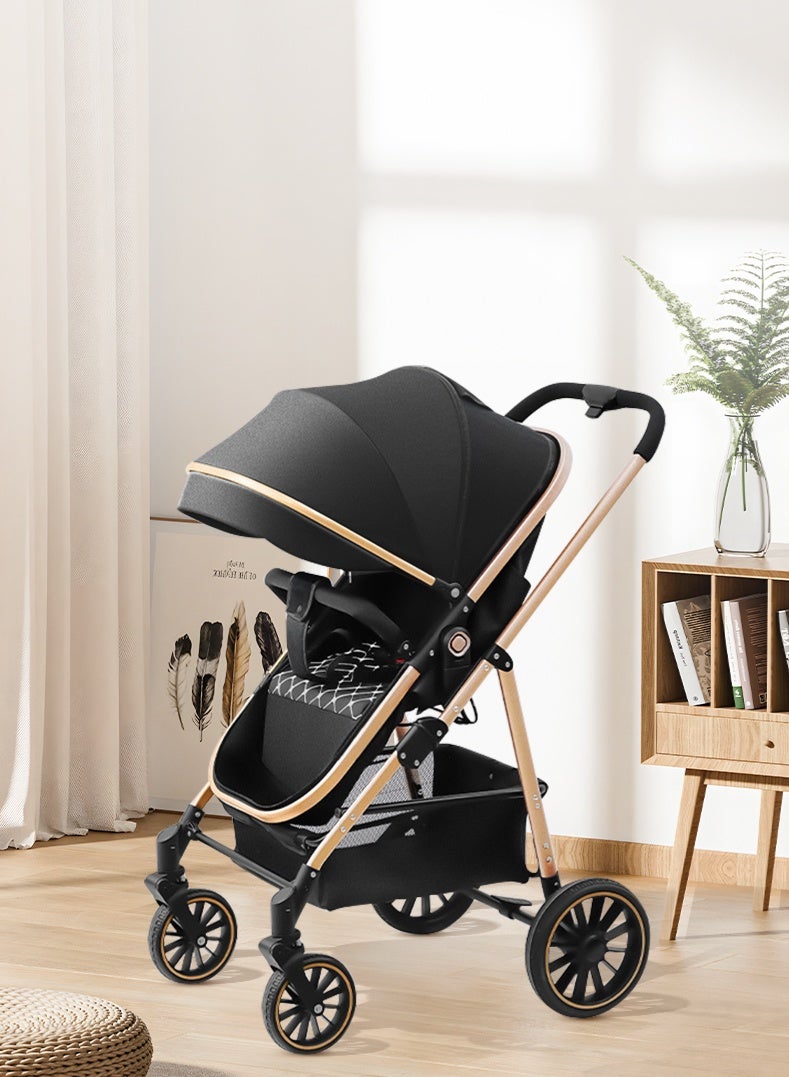 عربة أطفال خفيفة الوزن 3 في 1 عالية المناظر الطبيعية ومقعد سيارة للأطفال وعربة أطفال فاخرة قابلة للطي 3 في 1 مع مقعد سيارة - Image 1