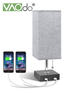 Bedside Table Lamp with 3 Color Temperatures 3000/4000/5000K Small Lamp with USB C+A Ports Nightstand Lamp with 3 Color Modes by Pull Chain Bedroom Lamp for Living Read Work