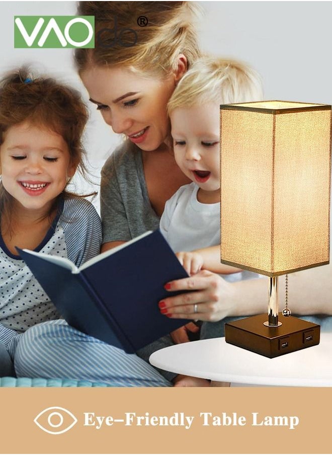 VAOdo - Bedside Table Lamp with 3 Color Temperatures 3000/4000/5000K Small Lamp with USB C+A Ports Nightstand Lamp with 3 Color Modes by Pull Chain Bedroom Lamp for Living Read Work - Image 1