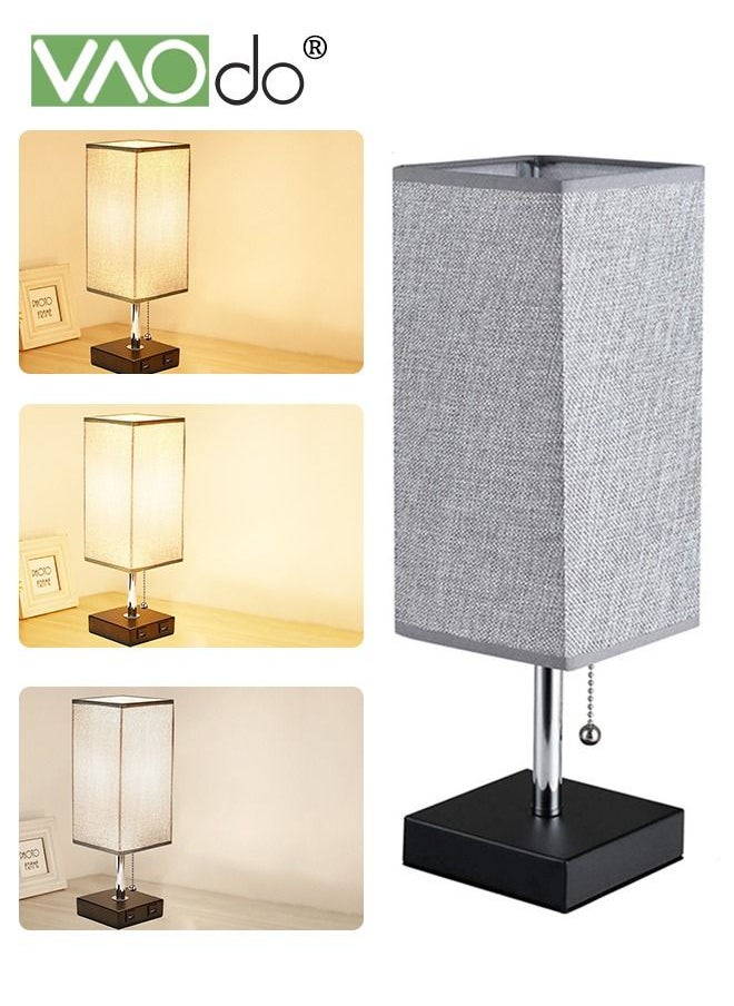 VAOdo - Bedside Table Lamp with 3 Color Temperatures 3000/4000/5000K Small Lamp with USB C+A Ports Nightstand Lamp with 3 Color Modes by Pull Chain Bedroom Lamp for Living Read Work - Image 1