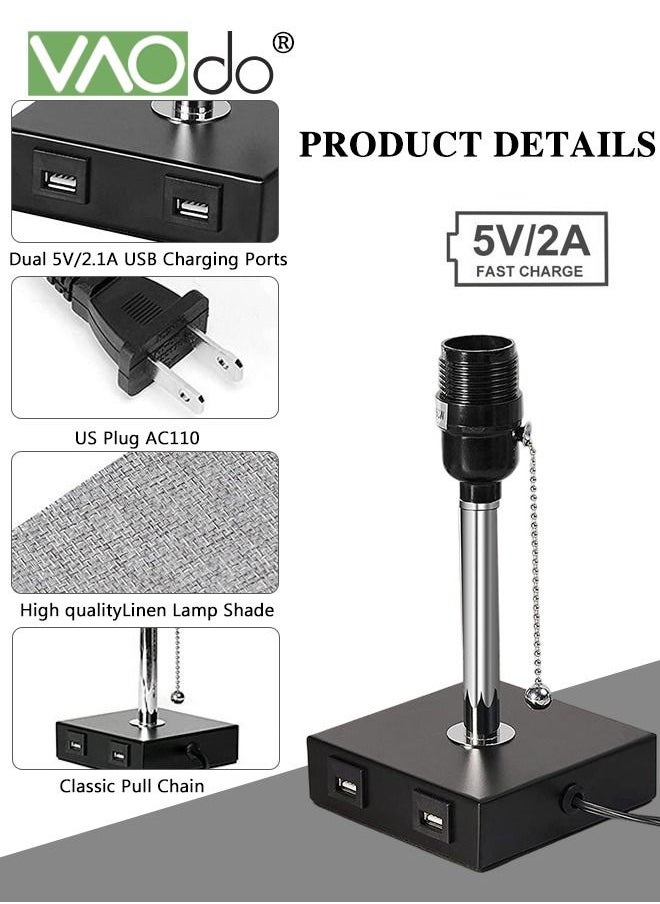 VAOdo - Bedside Table Lamp with 3 Color Temperatures 3000/4000/5000K Small Lamp with USB C+A Ports Nightstand Lamp with 3 Color Modes by Pull Chain Bedroom Lamp for Living Read Work - Image 1