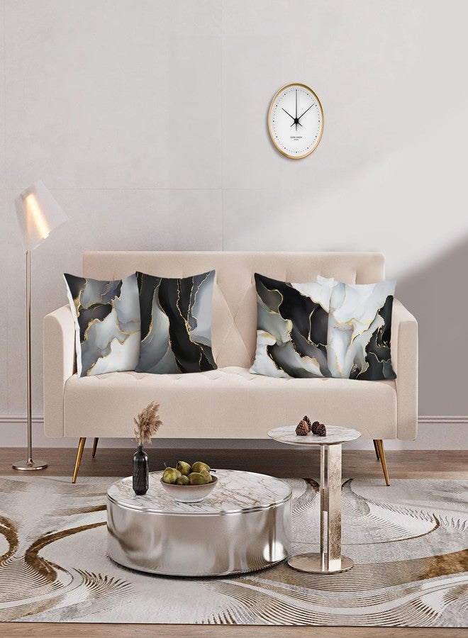 Bonhause Black Gold Grey Marble Throw Pillow Covers 18 x 18 Inch Marble Texture Modern Decorative Pillow Cases for Couch Sofa Bed Home Decor Set of 4 - Image 2