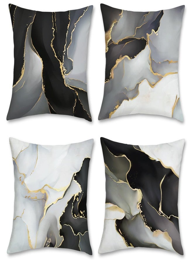Bonhause Black Gold Grey Marble Throw Pillow Covers 18 x 18 Inch Marble Texture Modern Decorative Pillow Cases for Couch Sofa Bed Home Decor Set of 4 - Image 1