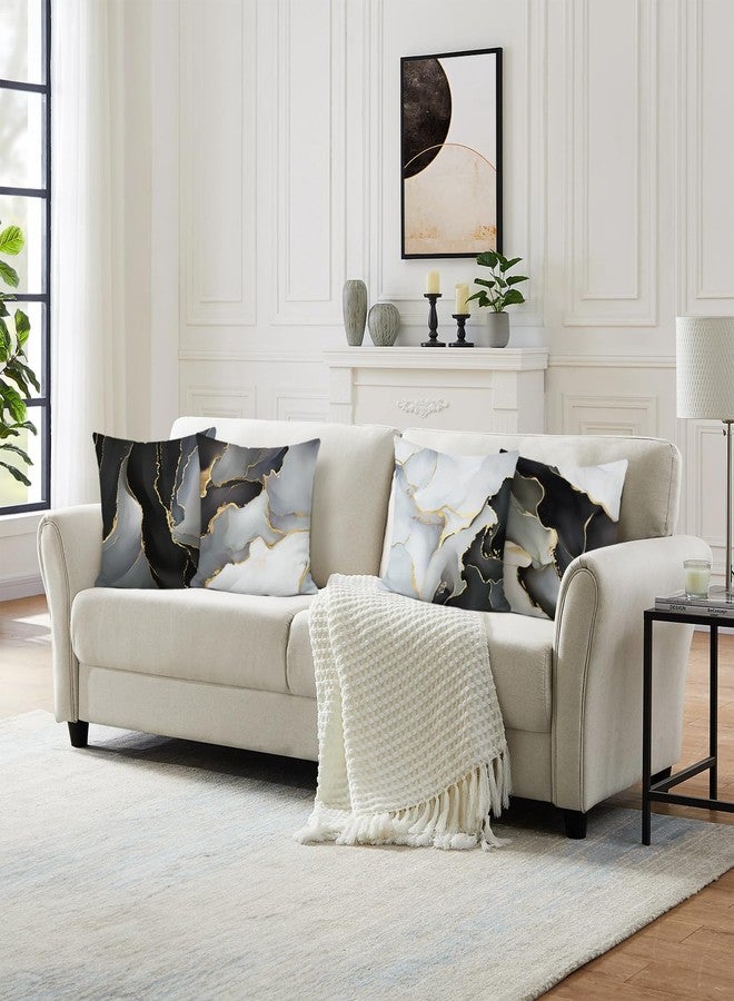 Bonhause Black Gold Grey Marble Throw Pillow Covers 18 x 18 Inch Marble Texture Modern Decorative Pillow Cases for Couch Sofa Bed Home Decor Set of 4 - Image 3