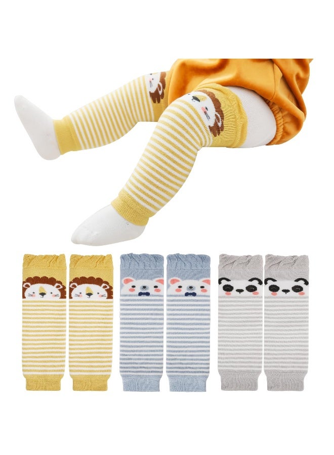 Baby Toddler Leg Warmers, 3 Pairs Stripe Unisex Legwarmers Knee Socks Knee Protector Leg Sleeves Leggings for Boys Girls Fit to 0-3 Years, One size (Cute Animal Pattern)  - Image 1