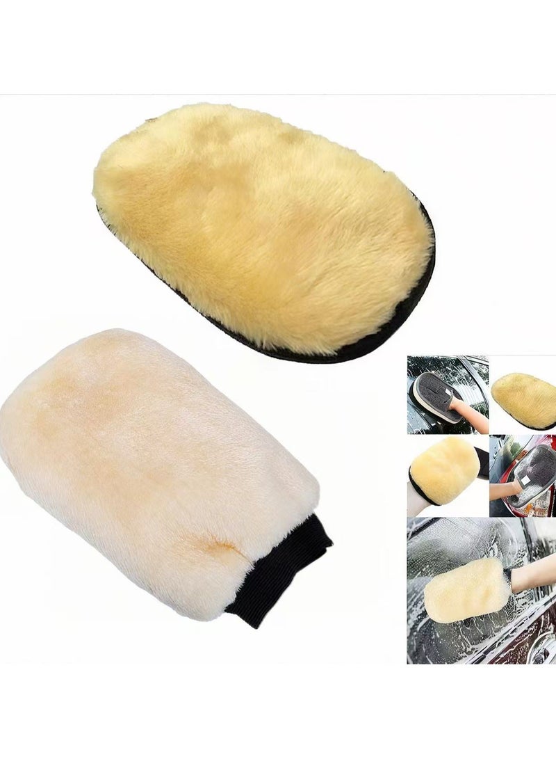 قفاز غسيل سيارات من الصوف، منظف عالي الكثافة خالٍ من الوبر، قفاز صوف سيارة من الميكروفايبر الناعم لمستلزمات تنظيف السيارات، قفاز غسيل سيارة بمخلب الدب للتلميع وإزالة الخدوش وتلميع الشمع (قطعتان) - Image 1