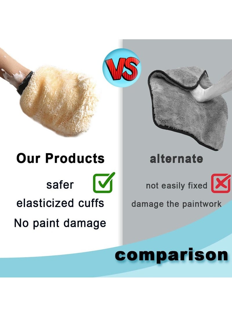 قفاز غسيل سيارات من الصوف، منظف عالي الكثافة خالٍ من الوبر، قفاز صوف سيارة من الميكروفايبر الناعم لمستلزمات تنظيف السيارات، قفاز غسيل سيارة بمخلب الدب للتلميع وإزالة الخدوش وتلميع الشمع (قطعتان) - Image 3
