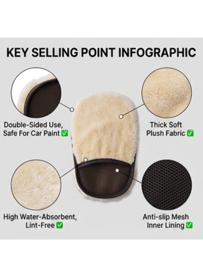 HPMY 2 Pcs Wool Car Wash Mitt – High Density Microfiber, Lint Free & Scratch-Free, Soft Bear Claw Glove for Washing, Polishing & Waxing, Automotive Detailing Accessories - Image 2