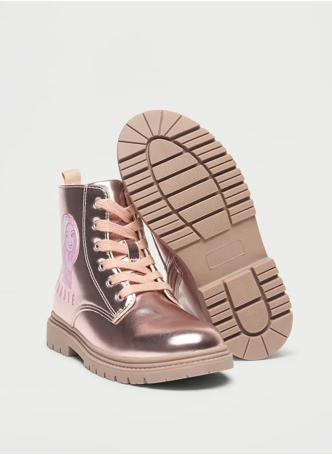 Barbie Print Ankle Boots with Lace-Up Closure