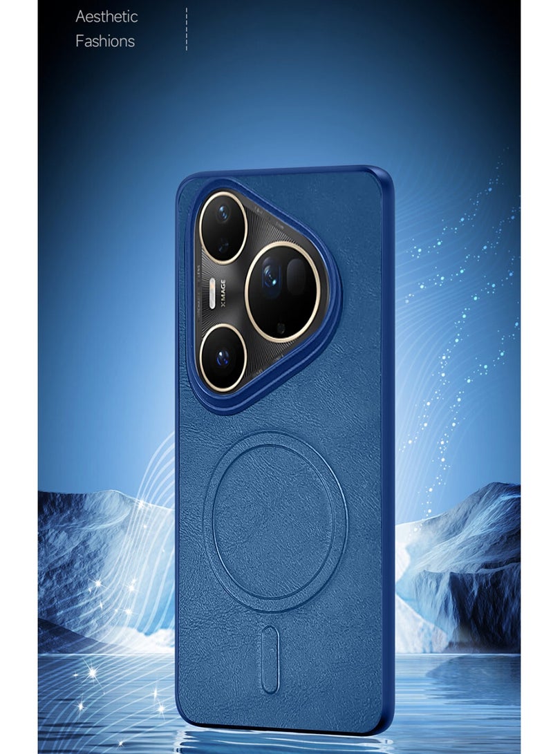 Wtech Huawei Pura 80 Pro 5G 2025 Luxury Matte Leather Magnetic MagSafe Wireless Charging Soft Case Cover (MCMPMN) - Navy Blue - Image 4