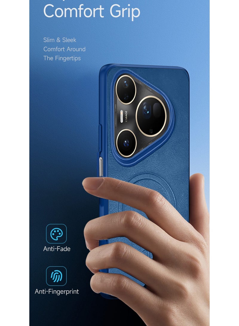 Wtech Huawei Pura 80 Pro 5G 2025 Luxury Matte Leather Magnetic MagSafe Wireless Charging Soft Case Cover (MCMPMN) - Navy Blue - Image 2