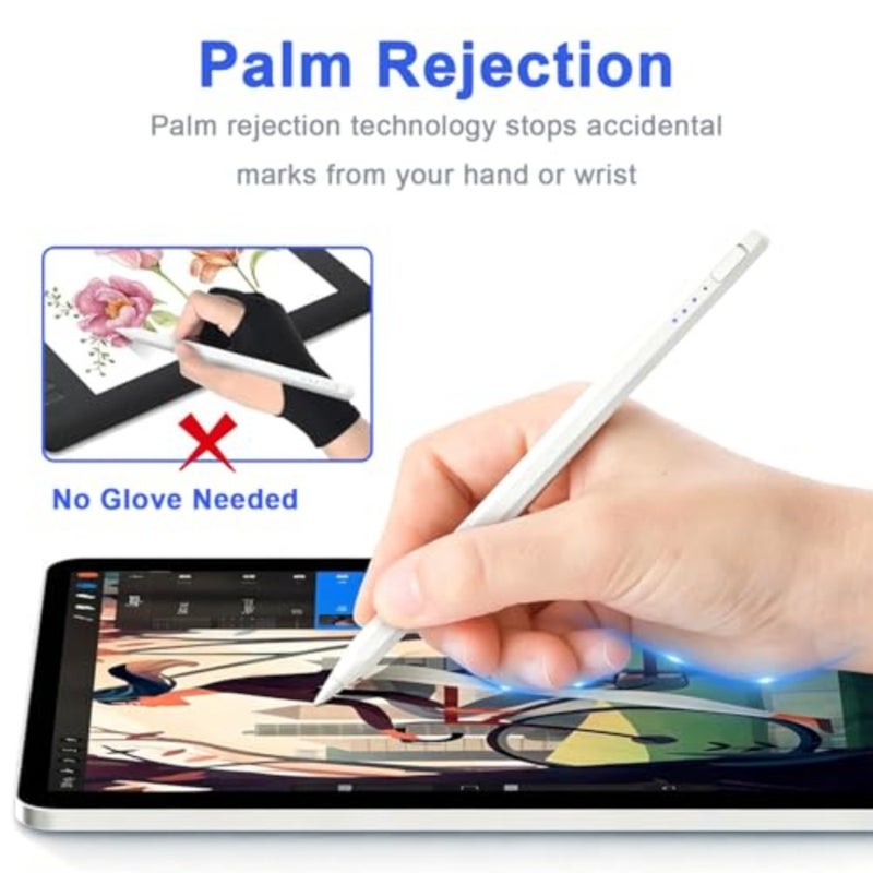 قلم لمس لجهاز iPad 11/10/9/8/7/6th Gen 2018-2025 قلم شاشة لمس سريع الشحن مغناطيسي مع حساسية للإمالة ورفض راحة اليد لجهاز iPad Air 3/4/5/M2/M3، Mini 5/6/7، Pro 11/12.9/M4/M5 - Image 4