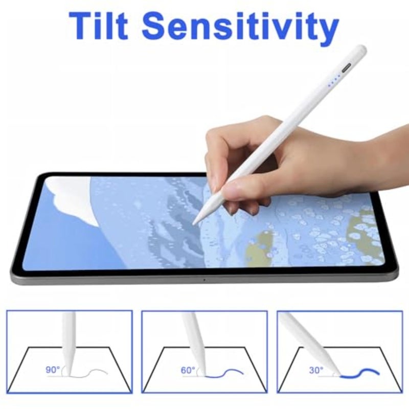 قلم لمس لجهاز iPad 11/10/9/8/7/6th Gen 2018-2025 قلم شاشة لمس سريع الشحن مغناطيسي مع حساسية للإمالة ورفض راحة اليد لجهاز iPad Air 3/4/5/M2/M3، Mini 5/6/7، Pro 11/12.9/M4/M5 - Image 3