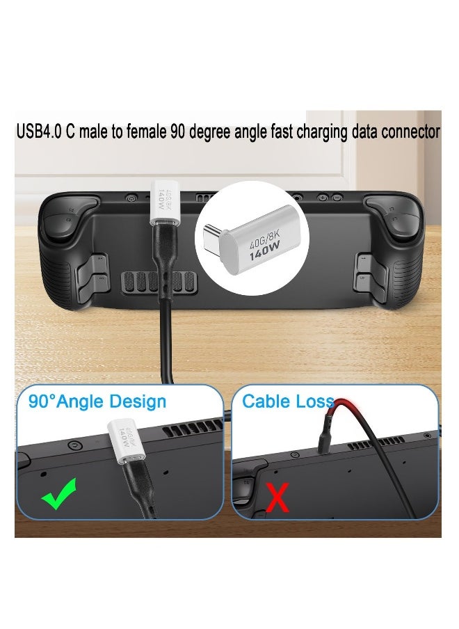 ماركة غير محددة محول USB C بزاوية 140 واط، موصل USB4.0 نوع C ذكر إلى أنثى 90، سرعة 40 جيجابت في الثانية، دقة 8K@60Hz، هيكل من الألمنيوم، للأجهزة المحمولة، الأجهزة اللوحية، الهواتف، ستيم ديك، 2 قطع  - Image 4