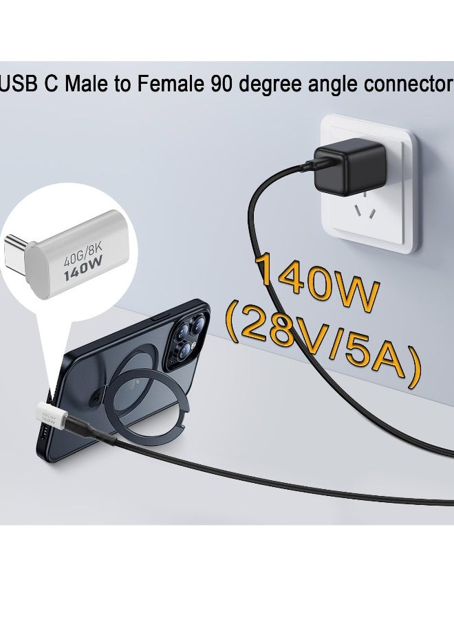 ماركة غير محددة محول USB C بزاوية 140 واط، موصل USB4.0 نوع C ذكر إلى أنثى 90، سرعة 40 جيجابت في الثانية، دقة 8K@60Hz، هيكل من الألمنيوم، للأجهزة المحمولة، الأجهزة اللوحية، الهواتف، ستيم ديك، 2 قطع  - Image 2
