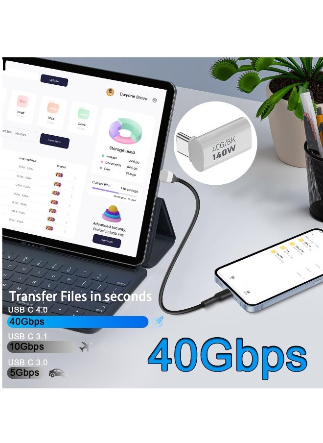ماركة غير محددة محول USB C بزاوية 140 واط، موصل USB4.0 نوع C ذكر إلى أنثى 90، سرعة 40 جيجابت في الثانية، دقة 8K@60Hz، هيكل من الألمنيوم، للأجهزة المحمولة، الأجهزة اللوحية، الهواتف، ستيم ديك، 2 قطع  - Image 3
