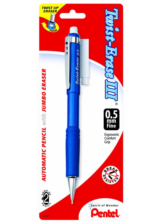 Pentel Twist-Erase III Automatic Pencil with 1 Eraser Refill, 0.5mm, Assorted Barrels, 1 Pack (QE515BP-K6) - Image 2