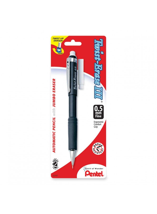Pentel Twist-Erase III Automatic Pencil with 1 Eraser Refill, 0.5mm, Assorted Barrels, 1 Pack (QE515BP-K6) - Image 1
