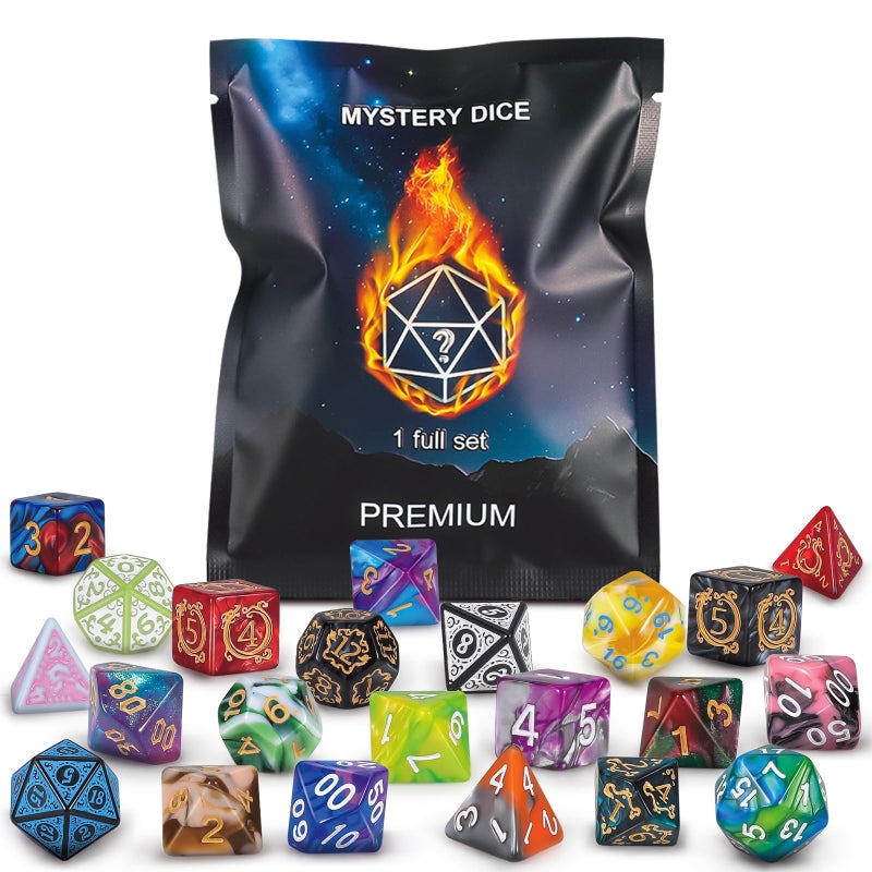 QMAY Polyhedral Dice - 8PCS Mystery Dice Set, Various Styles DND Dice, Random D&D Dice Patterns & Dice Bag, DND Gifts, Suitable for Dungeons and Dragons, RPG, MTG,Role Playing Table Game - Image 1