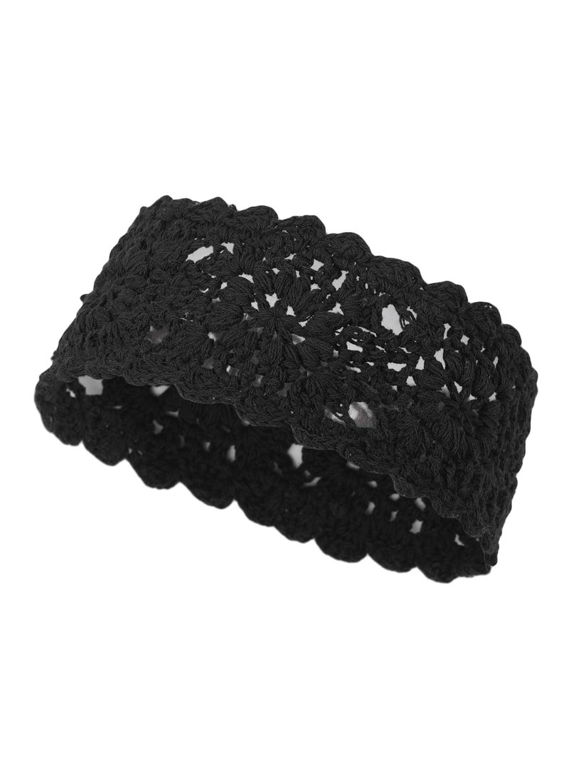 ZLYC ZLYC Women Headband Handmade Crochet Knit Boho Flower Hair Bands Crochet Black 