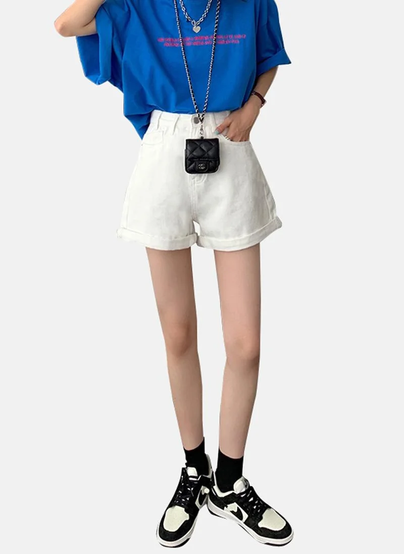 يونيكي White Slim Fit Solid Denim Shorts