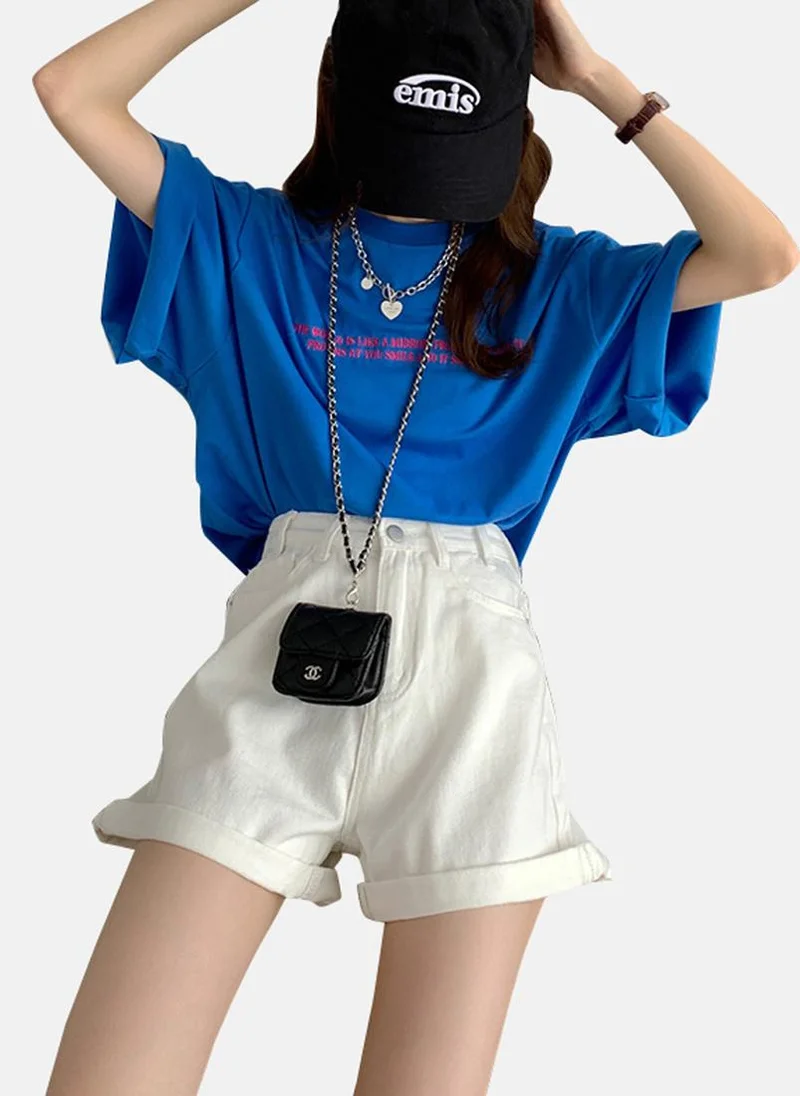 YUNIQEE White Slim Fit Solid Denim Shorts