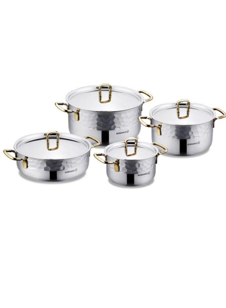 Korkmaz Korkmaz Irna 18/10 Turkish Stainless Steel and Gold Cookware Set, 8 Pieces - Image 1