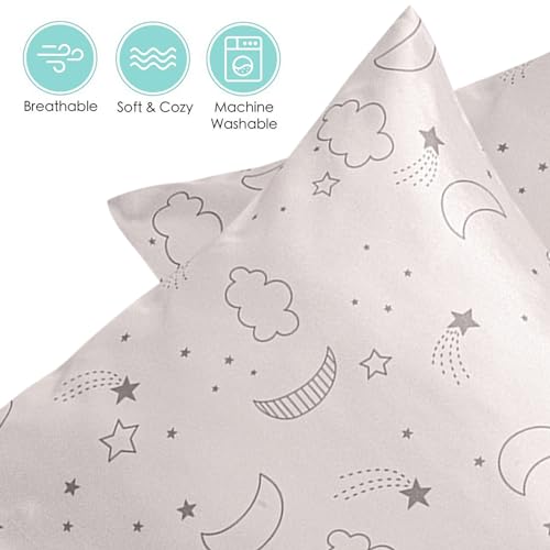 Winmany 2 Pack Toddler Pillow Cases Baby Silk Satin Pillowcases 49 x 36cm Cot Bed Envelope Pillow Cover Kids Soft Travel Pillow Pair Cases for Boys Girls Machine Washable (Beige Cloud Moon) - Image 3