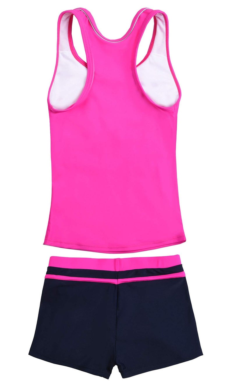Uhnice Girls Swimsuit Two Piece Tankini Swimwear with Boyshort (5-6 Years(Tag Size L), Rose) - Image 2