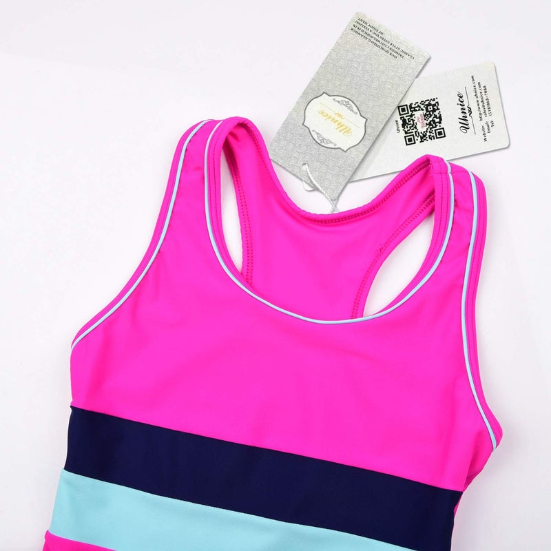 Uhnice Girls Swimsuit Two Piece Tankini Swimwear with Boyshort (5-6 Years(Tag Size L), Rose) - Image 3