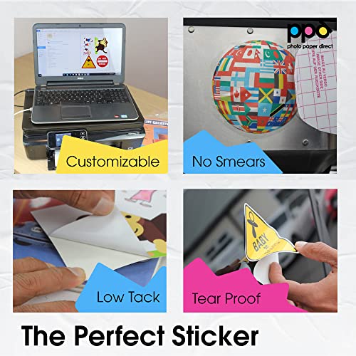 PPD Premium Printable Vinyl Sticker Paper for Inkjet Printer - 50 Sheets Glossy Sticker Paper 8.5 x 11 - Self-Adhesive, Waterproof, Tear Resistant, Instant Dry - PPD-36-50 - Image 5