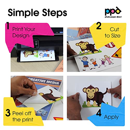 PPD Premium Printable Vinyl Sticker Paper for Inkjet Printer - 50 Sheets Glossy Sticker Paper 8.5 x 11 - Self-Adhesive, Waterproof, Tear Resistant, Instant Dry - PPD-36-50 - Image 3