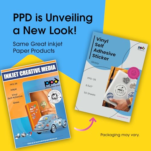PPD Premium Printable Vinyl Sticker Paper for Inkjet Printer - 50 Sheets Glossy Sticker Paper 8.5 x 11 - Self-Adhesive, Waterproof, Tear Resistant, Instant Dry - PPD-36-50 - Image 2