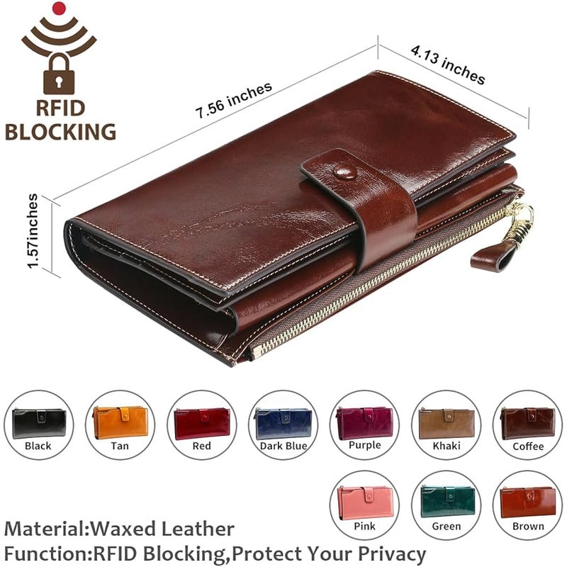 ITSLIFE Women's RFID Blocking Large Capacity Luxury Wax Genuine Leather Clutch Wallet Card Holder Organizer Ladies Purse - Image 5