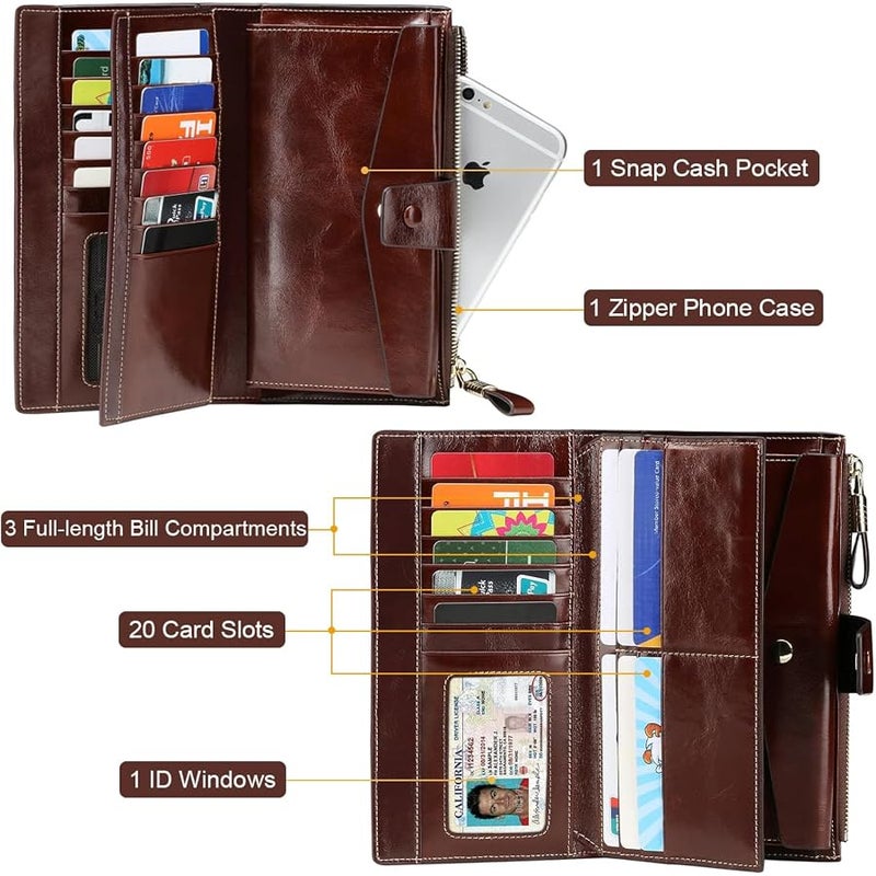ITSLIFE Women's RFID Blocking Large Capacity Luxury Wax Genuine Leather Clutch Wallet Card Holder Organizer Ladies Purse - Image 3