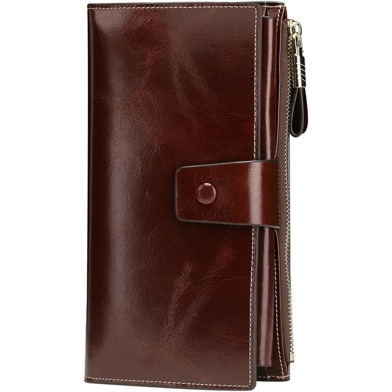 ITSLIFE Women's RFID Blocking Large Capacity Luxury Wax Genuine Leather Clutch Wallet Card Holder Organizer Ladies Purse - Image 1