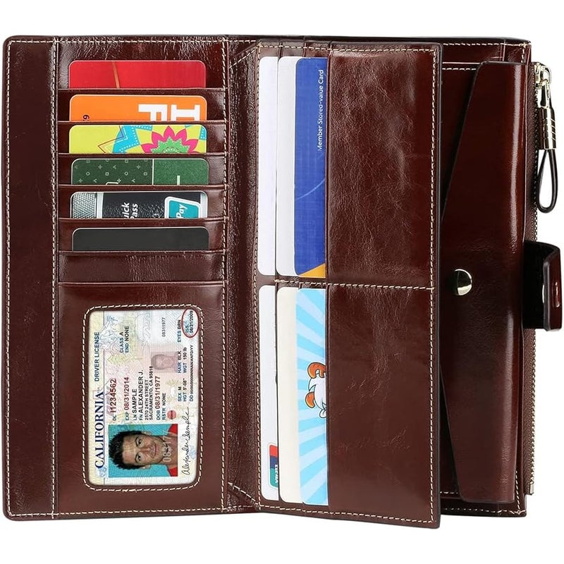 ITSLIFE Women's RFID Blocking Large Capacity Luxury Wax Genuine Leather Clutch Wallet Card Holder Organizer Ladies Purse - Image 2