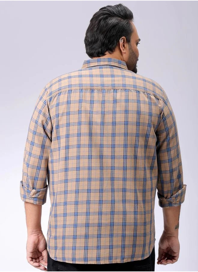 هاردسودا Men Plus Size Regular Fit Windowpane Checks Cutaway Collar Full Sleeves Casual Shirt